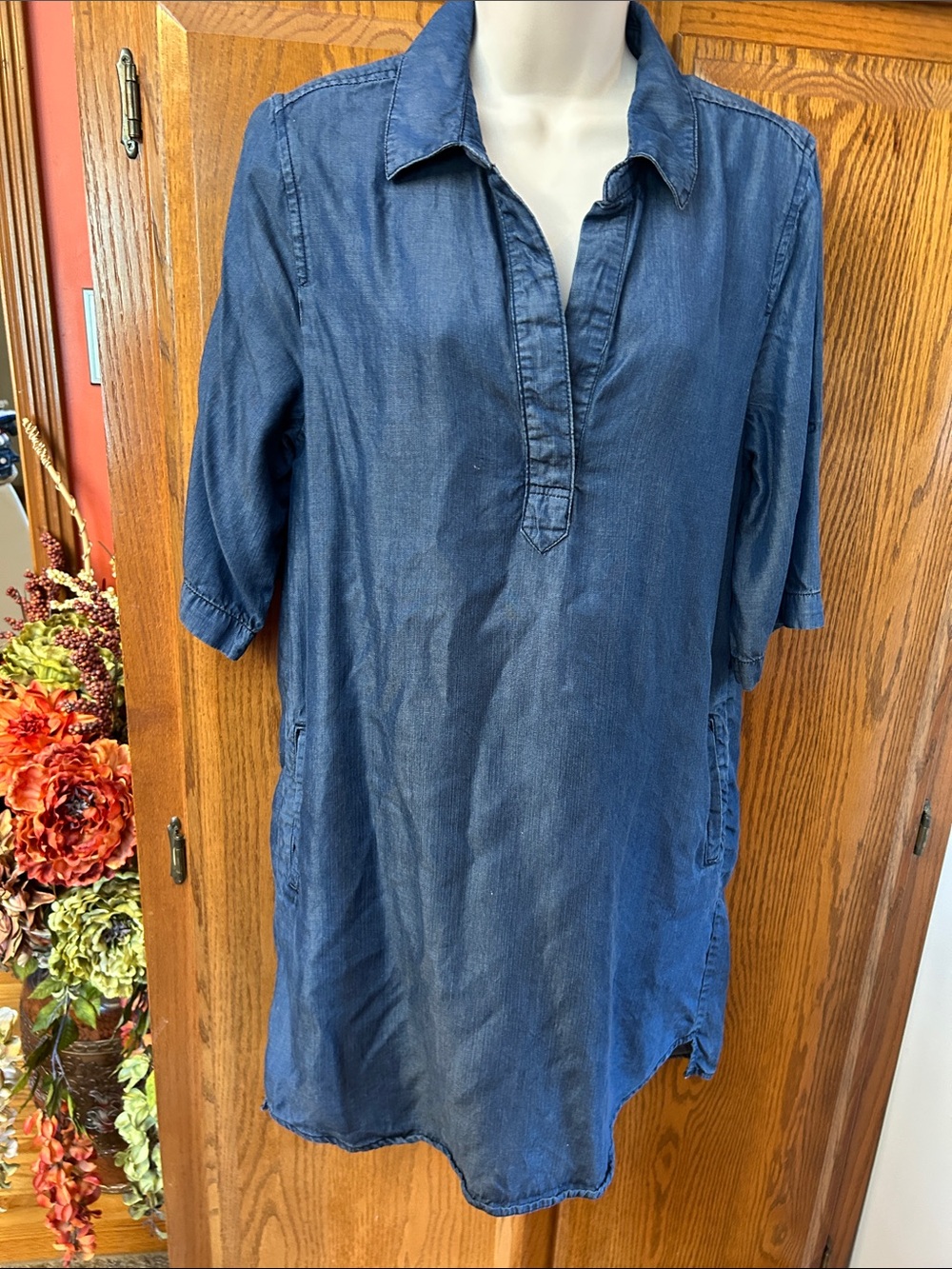 Andrea Jovine Indigo Denim Shirt Midi Dress